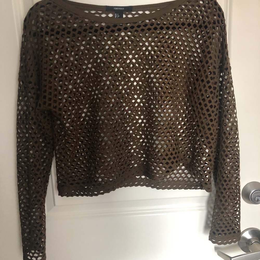 Green Long-Sleeved Mesh Top